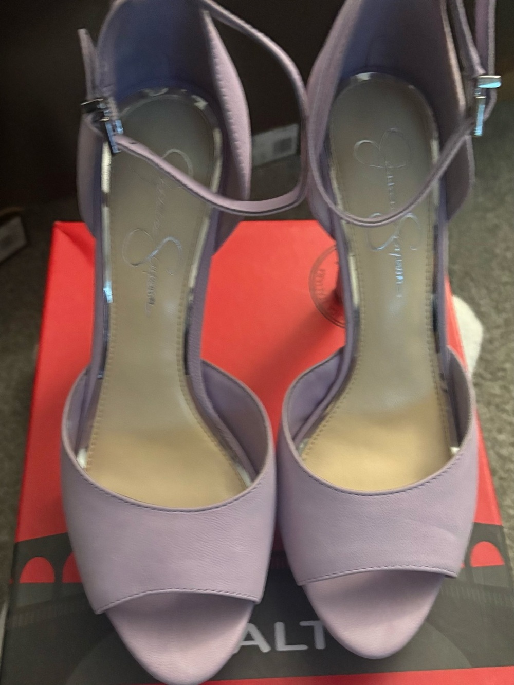 Jessica Simpson Lavender Open-Toe Ankle-Strap Heels
NOT IN ORIGINAL BOX